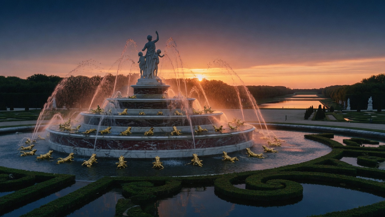 The Latona Fountain at Versailles, dusk
